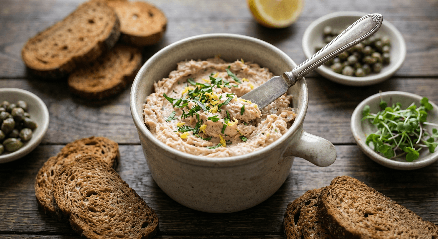 Nátierka z údeného pstruha s estragónom a ražnými crostini